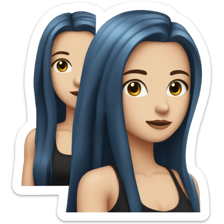 white girl with long straight dark blue hair wearing black tank top sticker