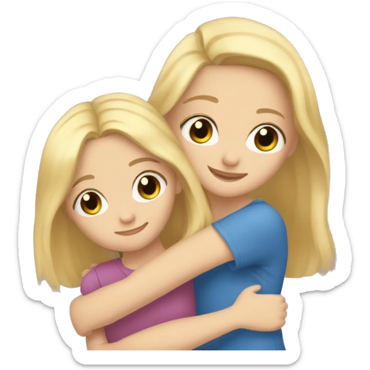 Girl with blonde hair and hazel eyes hugging a girl with brown hair and blue eyes sticker
