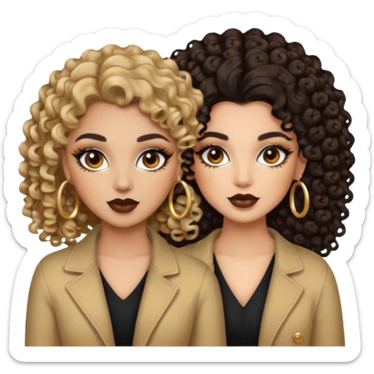 Boujy baddie best friends, trendy heavy makeup both dark hair one light skinned and one light brown with curls  sticker