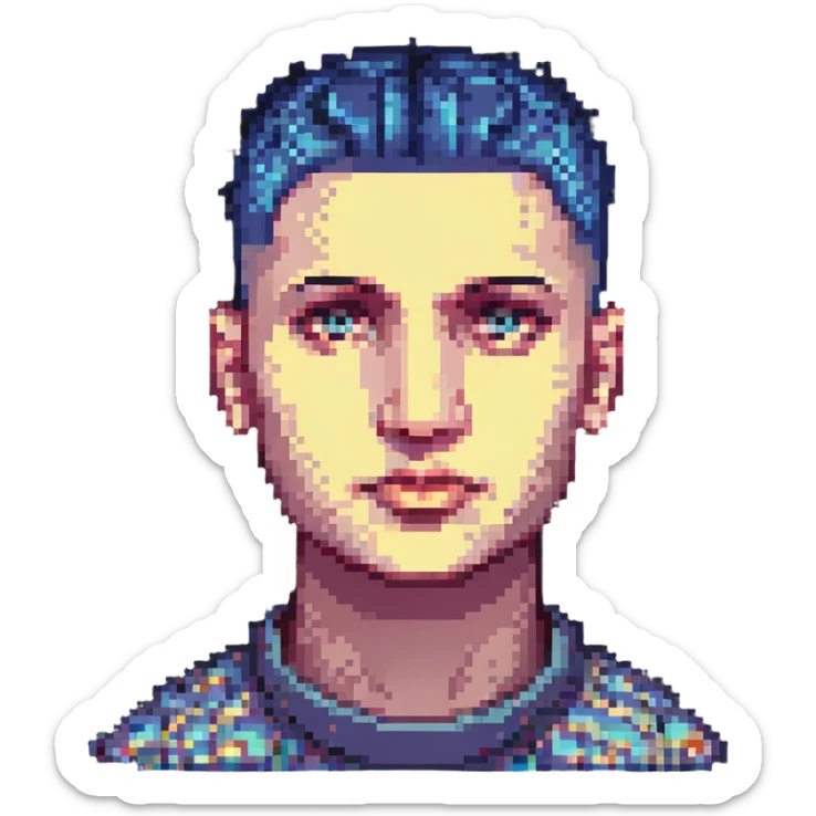 pixel art head with a low taper fade haircut, showing fade transition with blocky pixels sticker