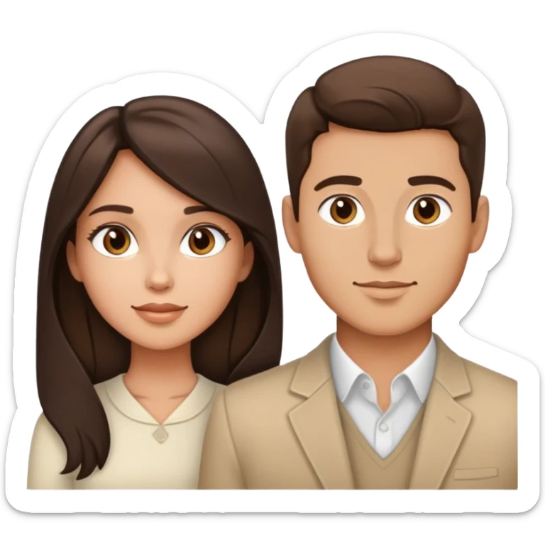 Chest up portrait of handsome brunette man and pretty brunette woman with light tan skin side by side sticker