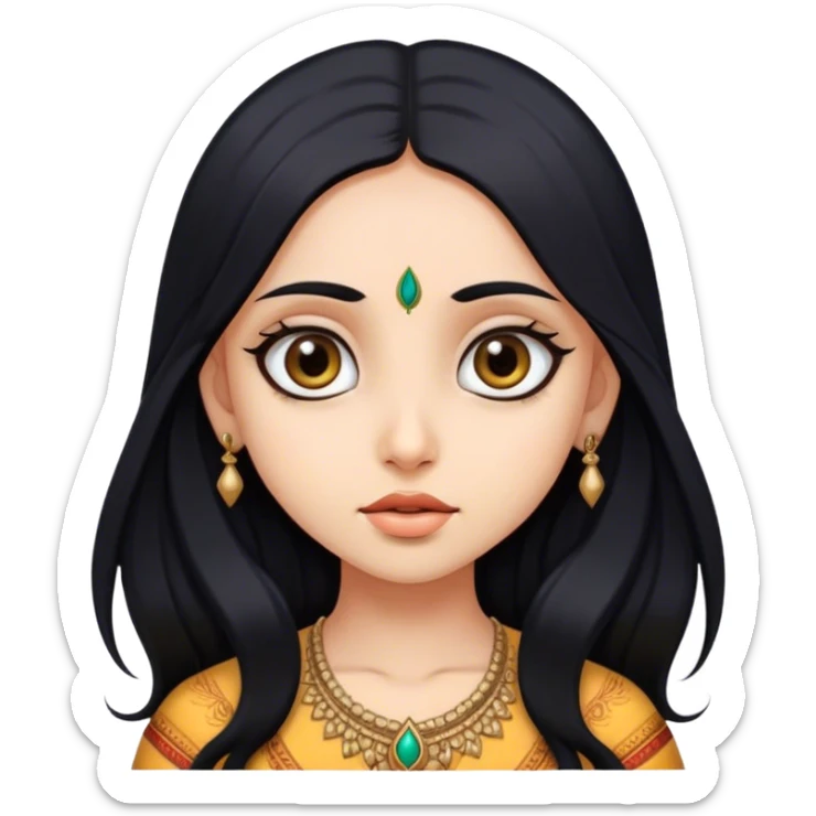 indian girl with fair skin, long black hair, and big eyes  sticker