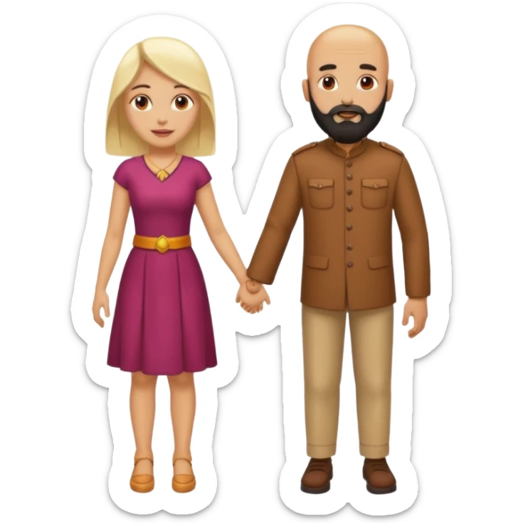 Naked bald Indian man with a beard and naked blonde woman holding hands sticker