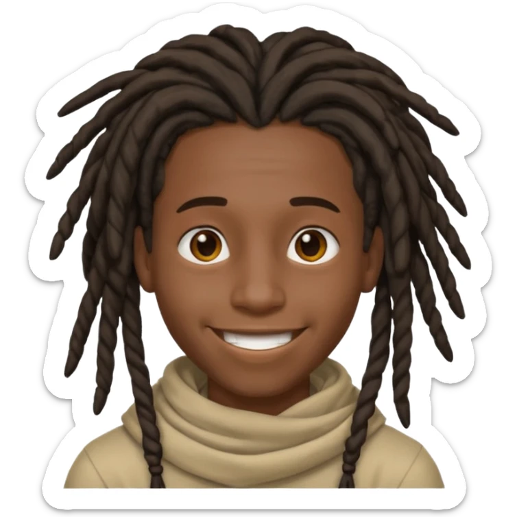 make me a black darkskin doctor with mid head lenght dreads, he is a teen, no face hair, make him happy, make his dreads drape in his face sticker