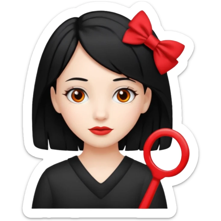  girl with black hair and red color hairclip sticker