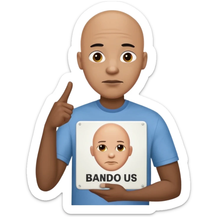 Bald black cartoon man with  “They Not Like Us” on his shirt holding a sign that says Bando sticker