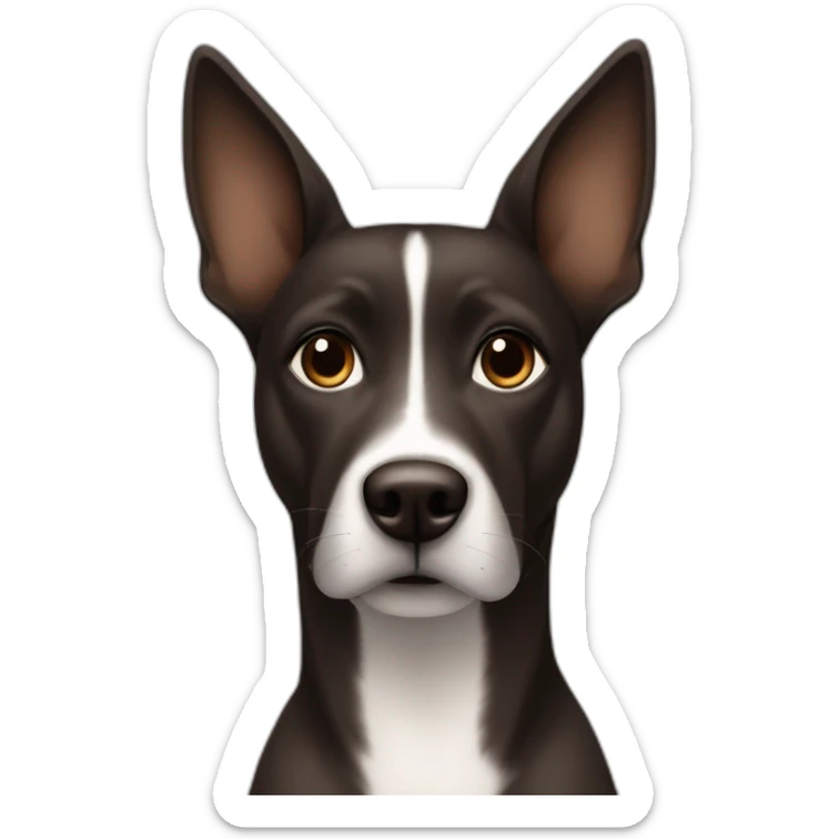 One white women with long dark brown hair and long eyelashes dark brown eyes and thick dark brown eyebrows with one black dog with a white stripe on the neck and ears raised up sticker