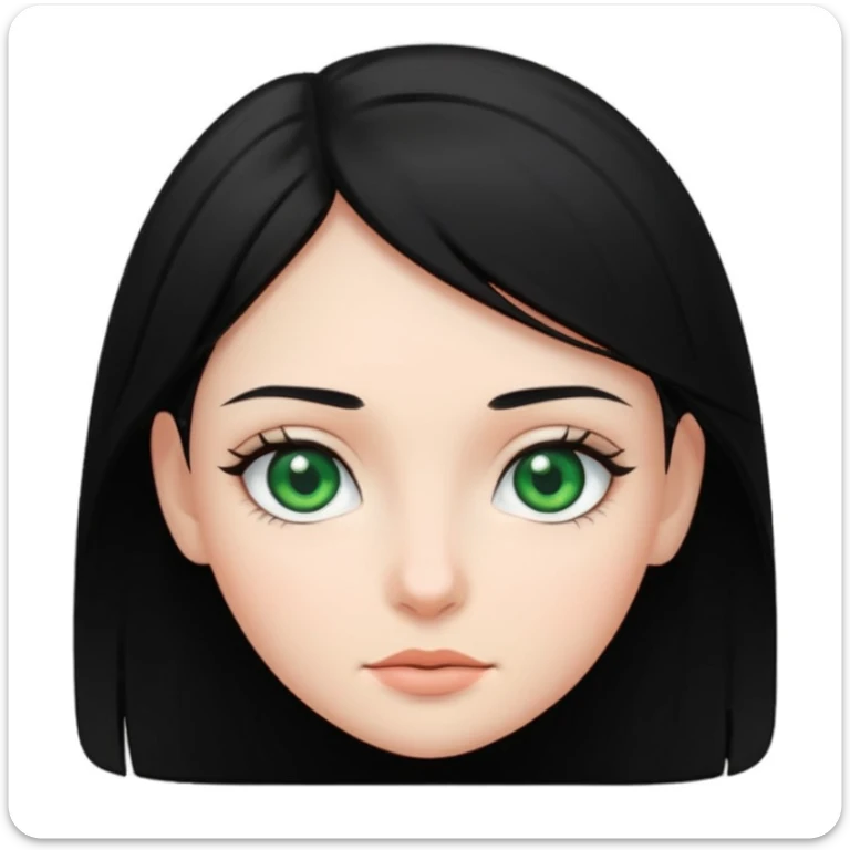 girl with black hair and green eyes, iOS app icon style, clean, modern, minimal, white background sticker