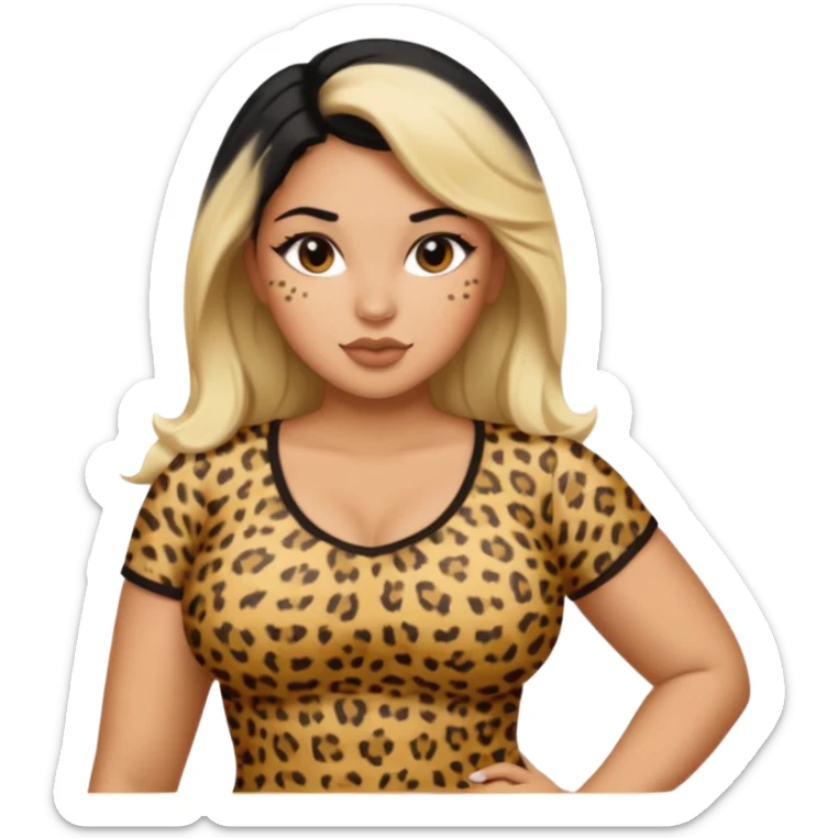 Latina woman with black hair chubby and black woman with blonde hair slim thick in cheetah top sexy sticker