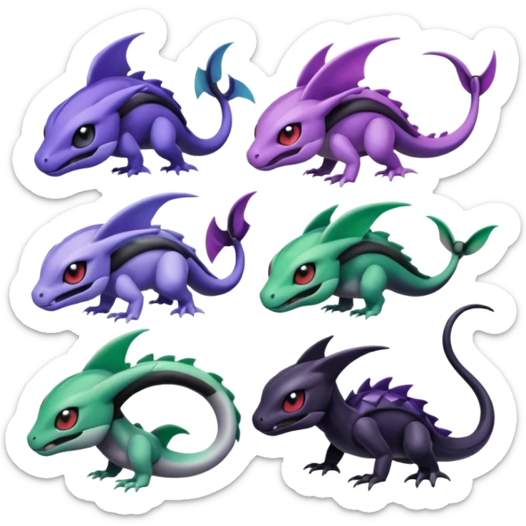 Violet-purple-black-white-gradients Meloetta-Rayquaza-Salandit-Pokémon-Fakémon-creature sticker