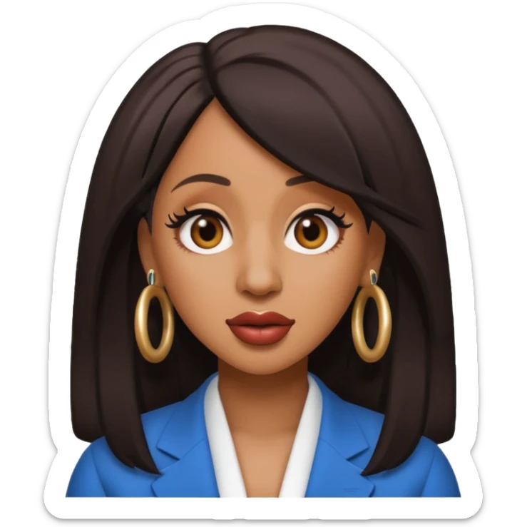Create an iOS-style emoji of cardi b. Neutral facial expression, no emotion. Front-facing head only, clean Apple emoji aesthetic, smooth shading, simple shapes, no text, no accessories, plain background. sticker