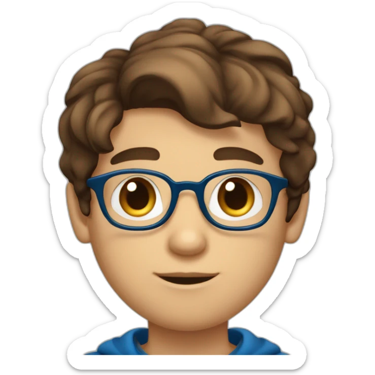 Jeune garçon  yeux marrons cheveux court et brun lunettes bleus sticker