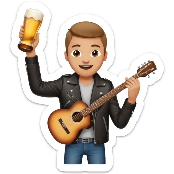 We're creating a quiz for a New Year's Eve team. The idea is that people have to guess which emoji belongs to which person from three emojis. Now it's up to you to make one whole emoji from the following  emojis.  🏍🎸🍻👦 sticker
