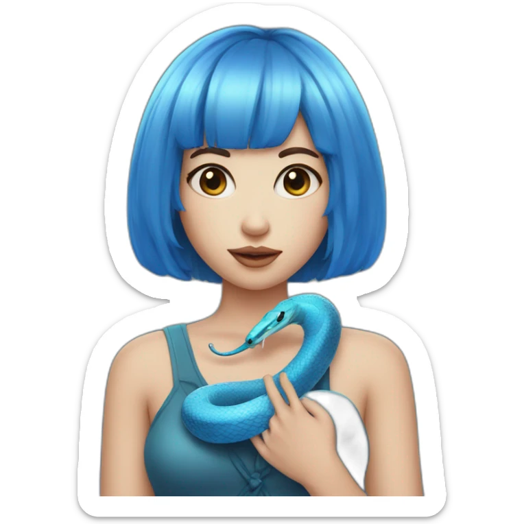Fair skin Girl with bang cut and blue snake in hand sticker
