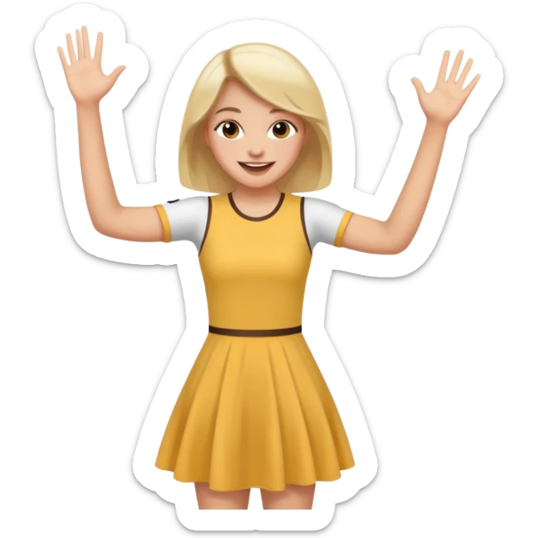 A girl in a jersey dress, waving both arms in pure joy. sticker