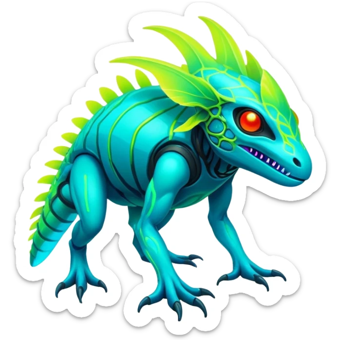 Tropical futuristic lush neon Fionbri-Vernid-creature (full body) sticker