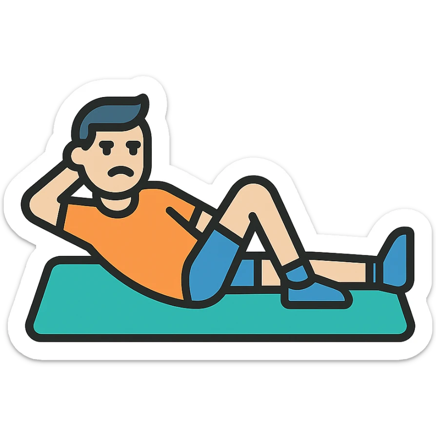 a sportsman lying on the yoga mat pretending to do streches but in fact he is not doing that
 sticker