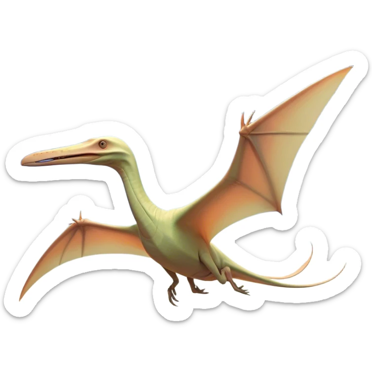 Beautiful and Majestic Pterodactyl Portrait Emoji, Head and body rendered in serene repose with a gentle, content smile, showcasing a slender, aerodynamic form with expansive wings gently folded and eyes softly closed in tranquil slumber, Simplified yet exquisitely endearing features, highly detailed, glowing with a soft, drowsy celestial light, high shine, relaxed and utterly majestic, stylized with an air of timeless aerial splendor, soft glowing outline, capturing the essence of a beautiful and majestic Pterodactyl that embodies the pure grace of prehistoric flight! sticker