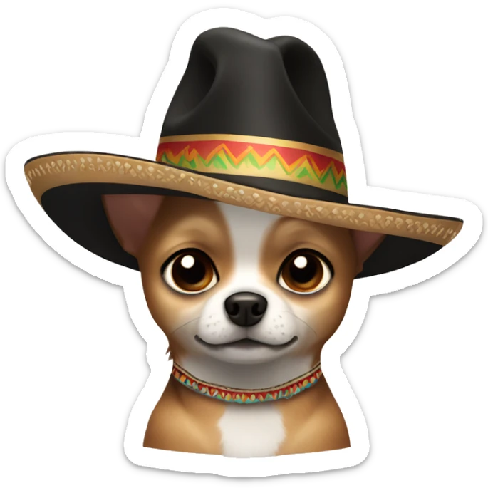 a chihuahua with black and brown fur with no white fur wearing a sombrero sticker