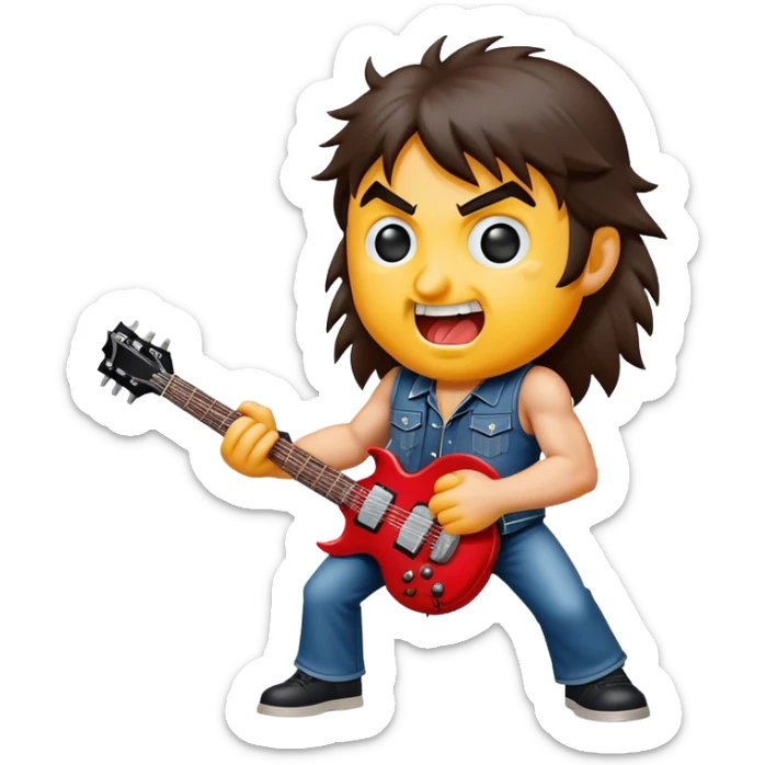 Cinematic Realistic AC/DC Pop Culture Emoji, showcasing an electrifying portrayal inspired by the legendary rock band rendered with vivid textures and energetic lighting. sticker