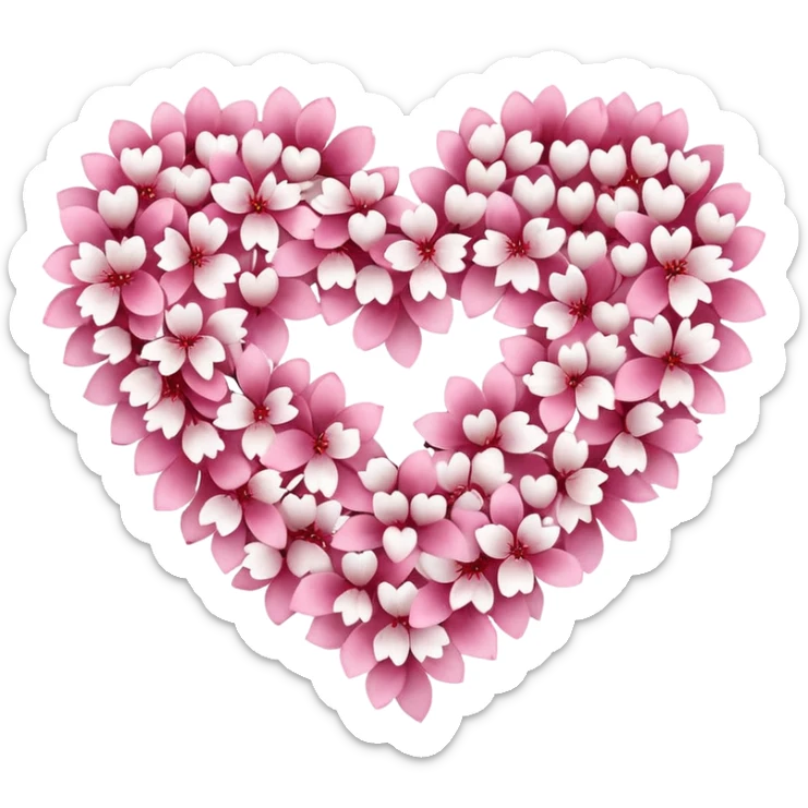  sakura heart, heart made of white sakura petals with pink accents, remove background sticker
