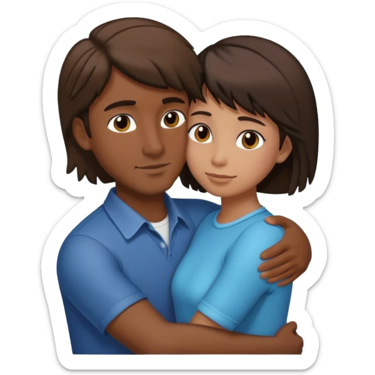 Big tall man with mullet hair cut (brown hair) hugging short lady with short dark brown hair sticker