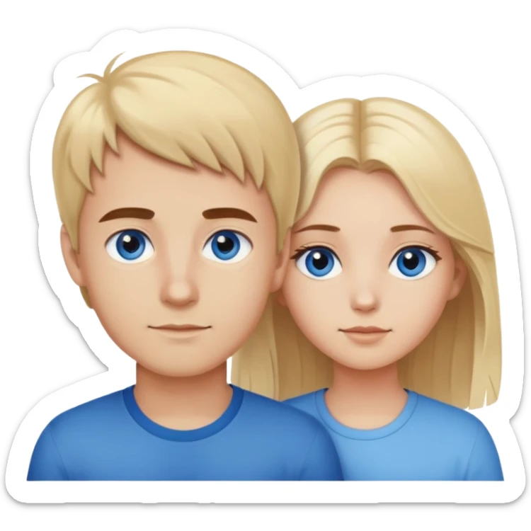 Brother and sister, brother has brown eyes and hair and sister has blond hair and blue eyes sticker
