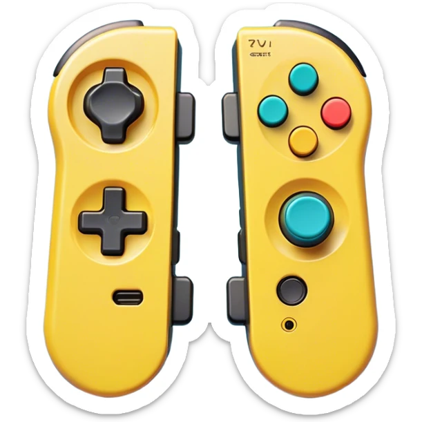 Clash of Clans aesthetic: Cinematic Playful Joy-Con Controllers Portrait Emoji, rendered in a 3D vector-style similar to standard emojis with minimal shading and bold, simplified shapes. A compact, distinct form with signature details, softly glowing with a nostalgic gaming charm. Simplified yet unmistakably iconic, highly detailed and consistent, glowing with a soft radiance and high shine. Stylized with a touch of retro gaming magic and a soft glowing outline, capturing the essence of a beloved gaming relic with a friendly, playful manner! sticker