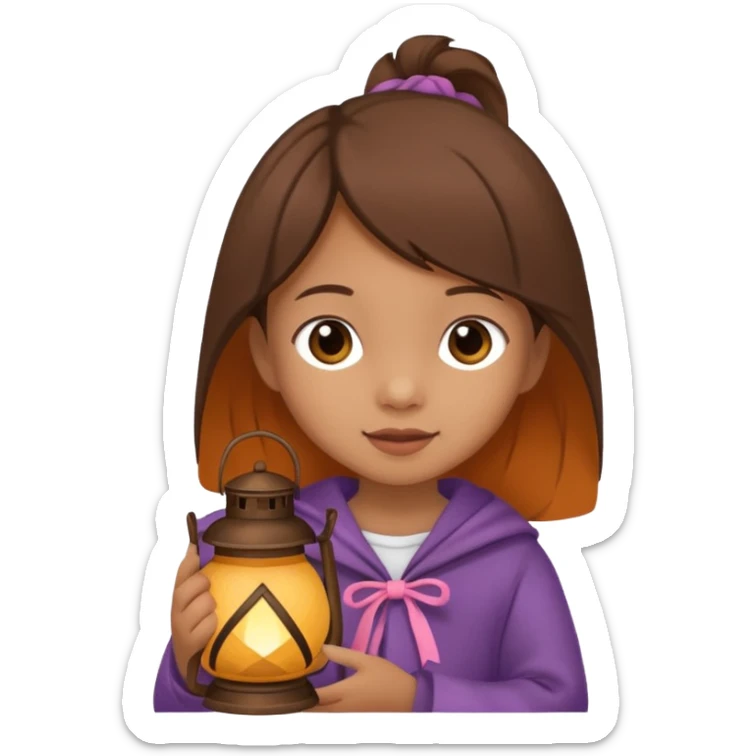 Adorable little girl holding a lantern, looks like it is made of felt texture, scrapbooking style, transparent background sticker