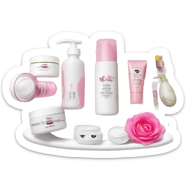 Make a arrangement  of skincare products on a cute white jewelry ￼ dish 3 products PINK sticker