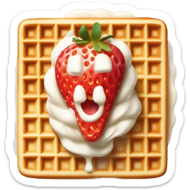 square waffle with a small dollop of whipped cream and strawberries on top sticker