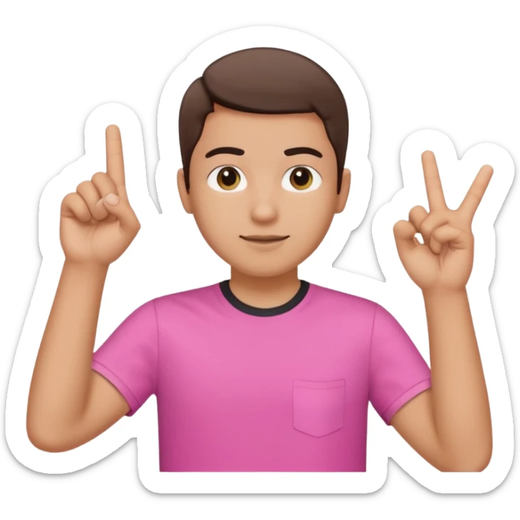 Draw a picture of a person pointing to themselves with their other hand raised if pink tshirt sticker