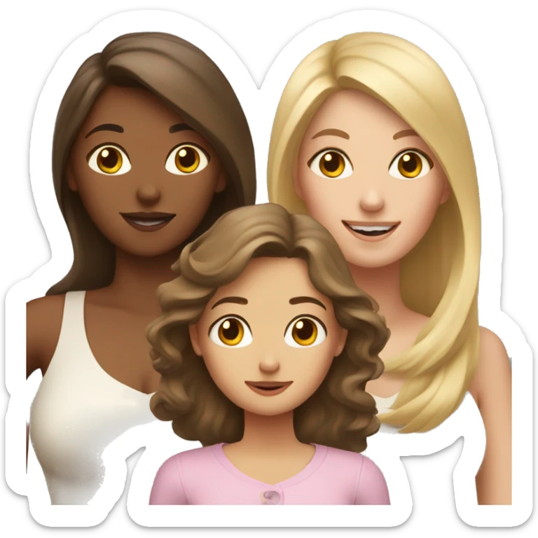 Blonde hair girl and brown hair girl with mom with brown hair sticker