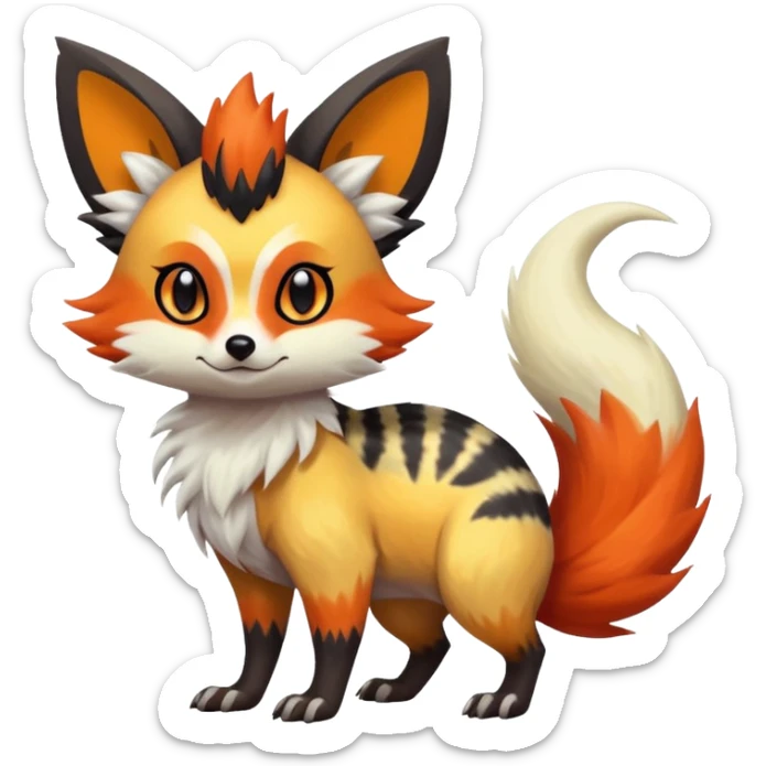 Rare realistic cool cute epic aesthetic colorful Fennekin-Zorua-Civet-Genet-species-Fakemon-hybrid-creature, with splotch markings, full body sticker