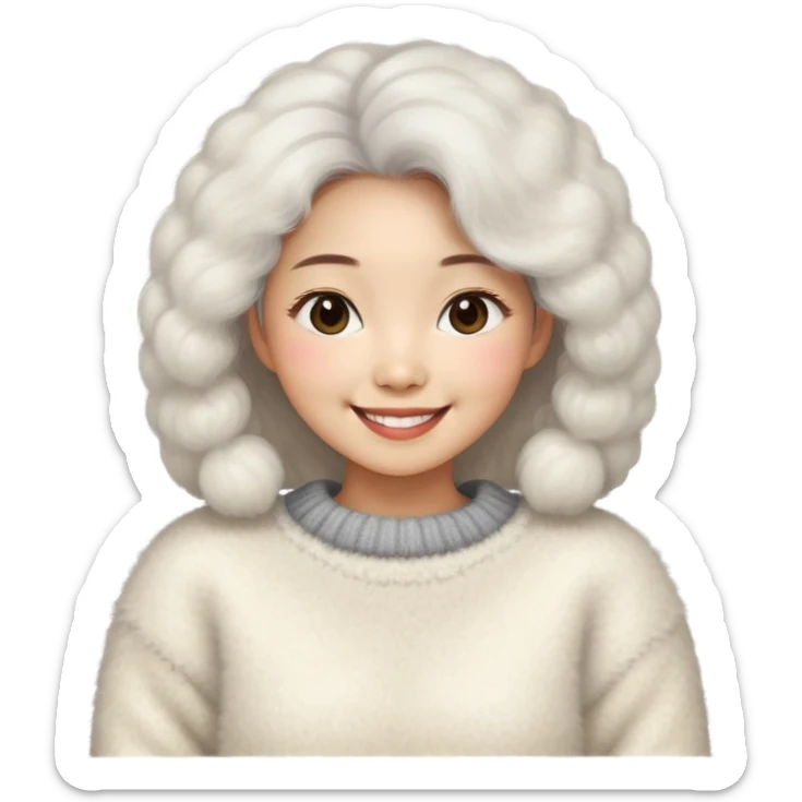 Very busty Asian woman wearing a very fluffy mohair sweater sticker