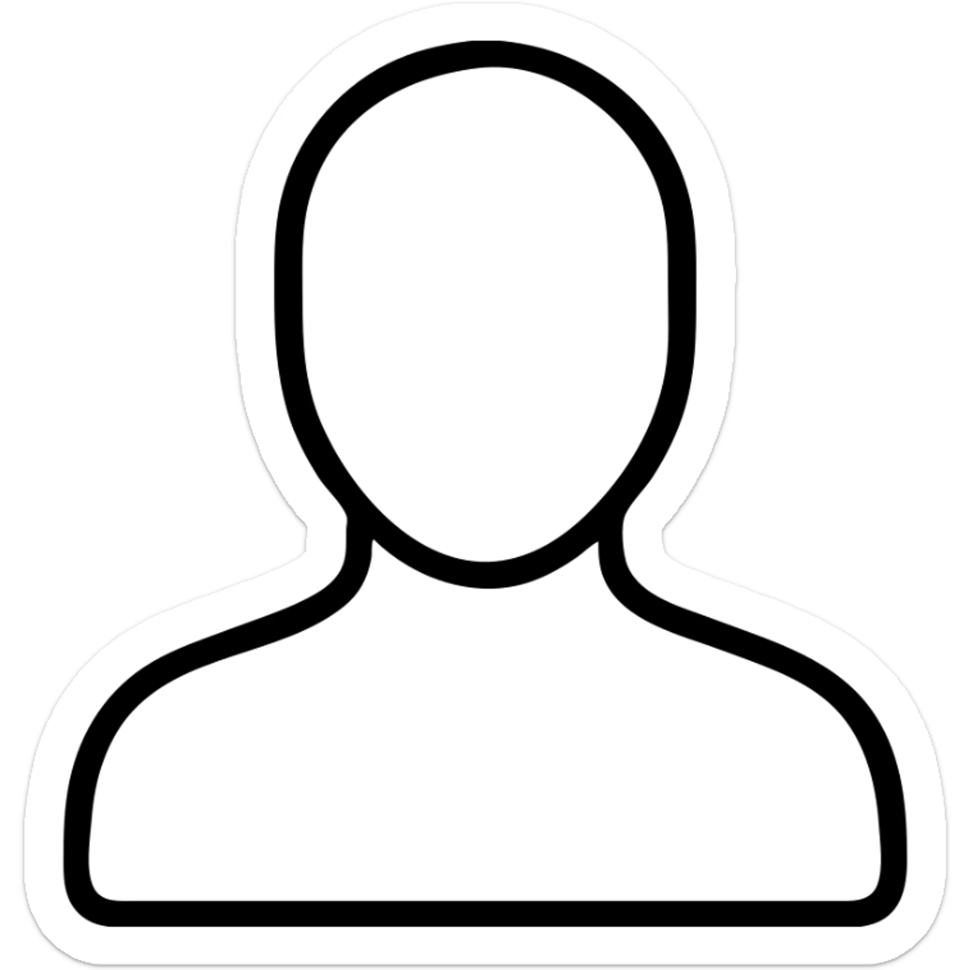 outline icon of human head and shoulders, no internal details, no fill, no text sticker