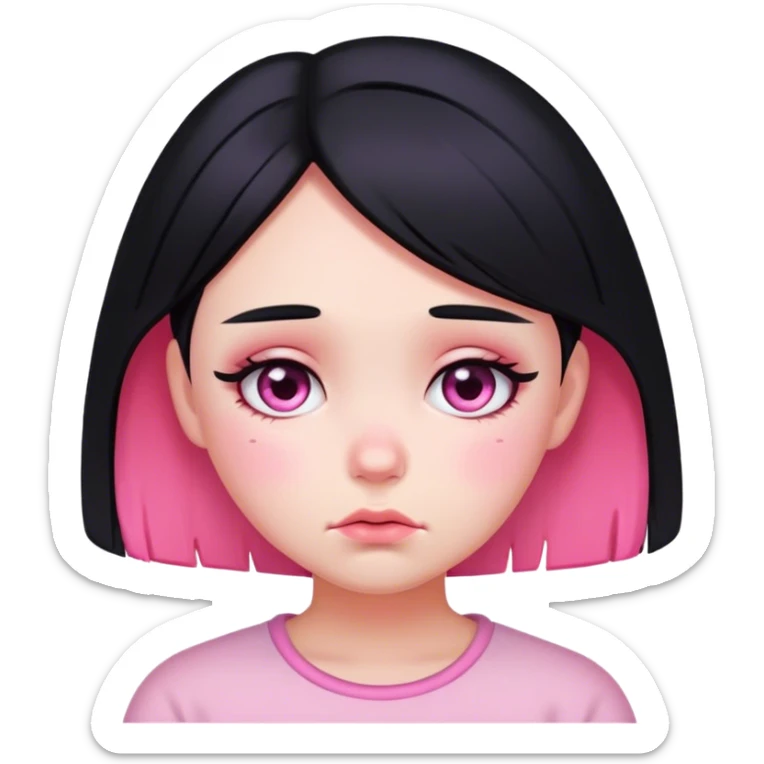 Sad Blushed girl with black hair and pink highlights in her hair sticker