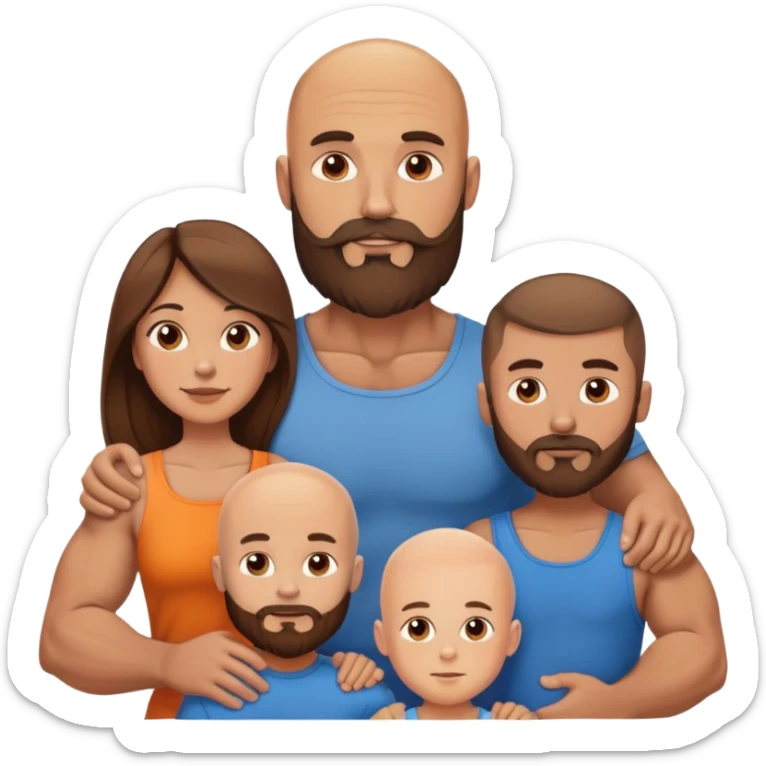 Muscular Bald beard men with his wife long brown hair and 3 sons sticker