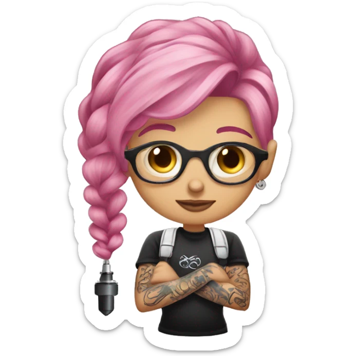 pink hair tattoo artist with tattoo holding tattoo machine sticker