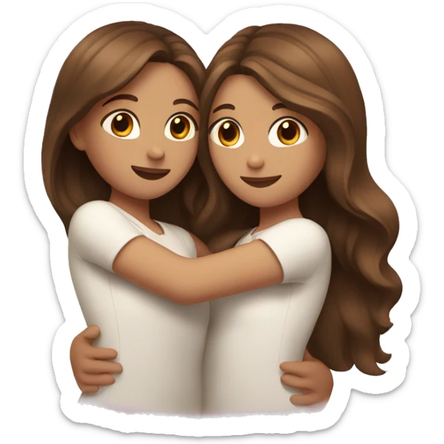 Two white girls hugging one with wavy brown hair and the other with straight brown hair sticker