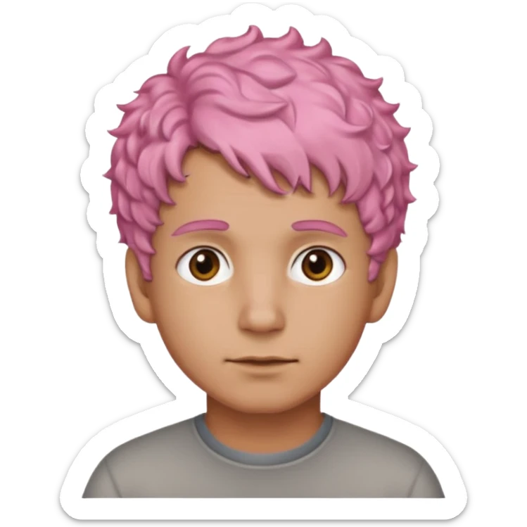 man with short, curly pink hair, light brown skin, and a neutral facial expression. sticker