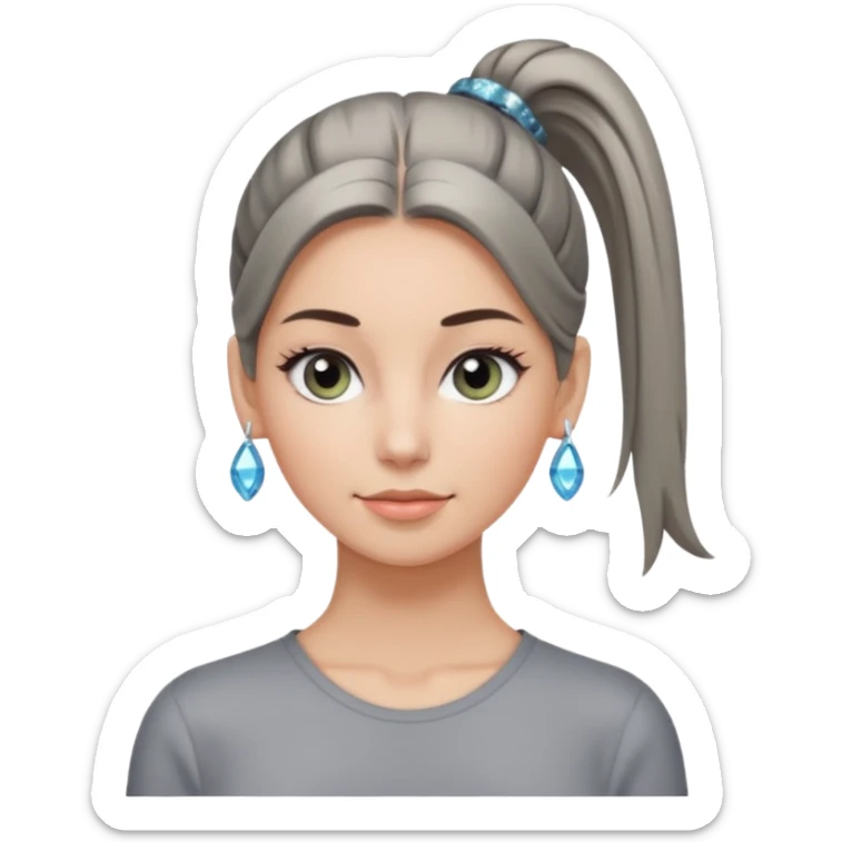 A cool woman with her hair tied in a ponytail, sparkling gray eyes, and smooth, fair skin; very beautiful. sticker