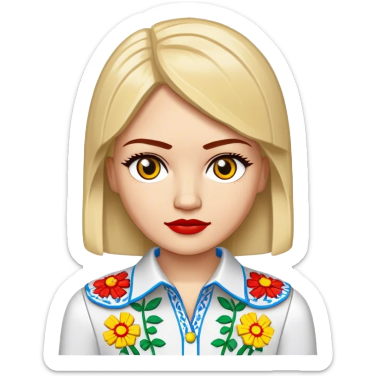 A Ukrainian girl in an embroidered shirt and Lego bricks sticker