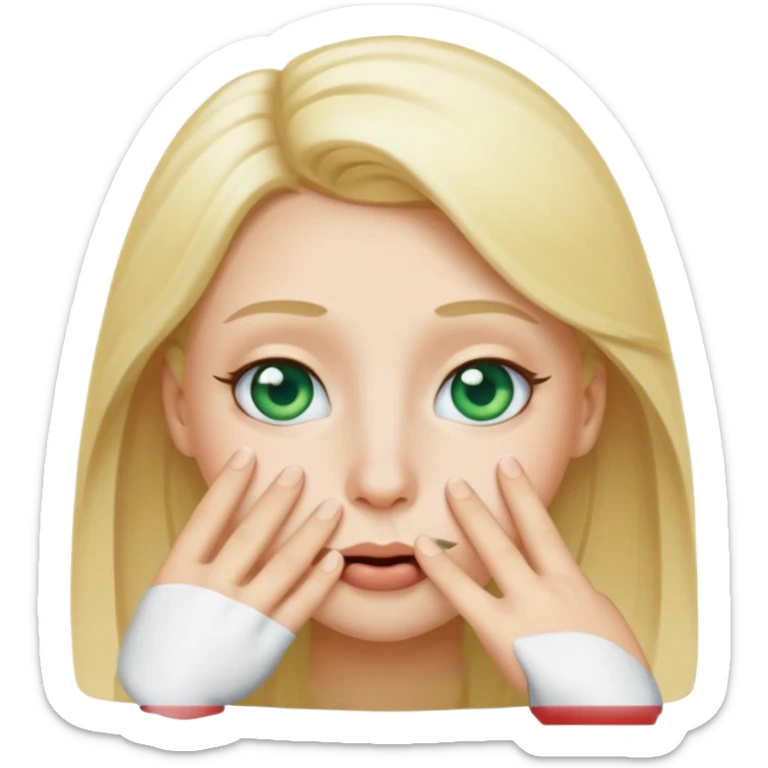 a emoji with two fingers in his nose, make him have a natural white skincolour and blonde hair, blue/green eyes, put the fingers in his nose sticker