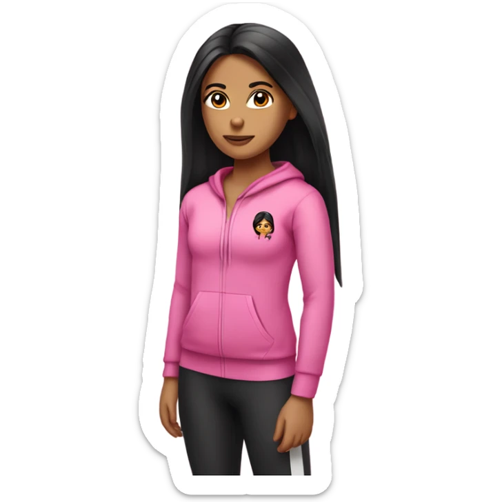Fillipino+aboriginal Girl with long black hair pink gym wear set on sticker