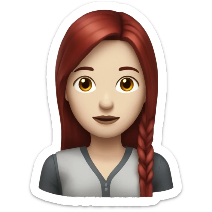 Woman  that has white skin and Long Dark red hair and fringe sticker