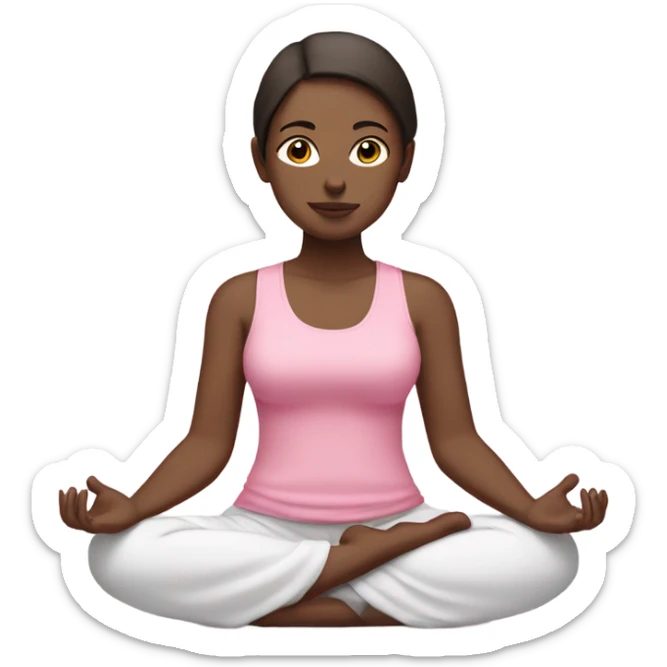 white girl with dark brown hair in zen meditation position wearing a pink tank top sticker