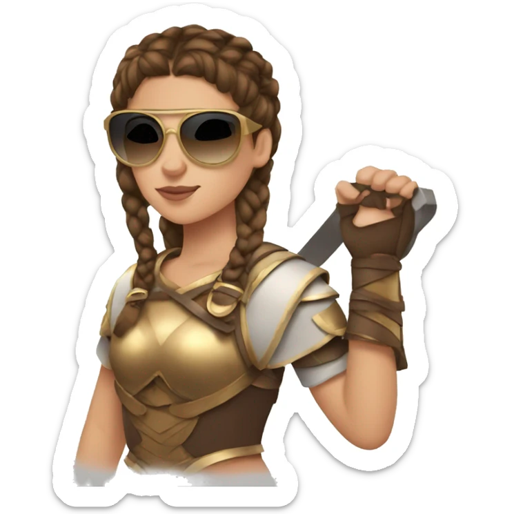 Girl gladiator with French braids, brown hair and sunglasses sticker