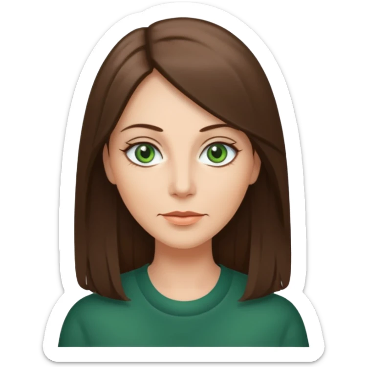 pretty middle age woman with green eyes and long straight ash-brown hair  sticker