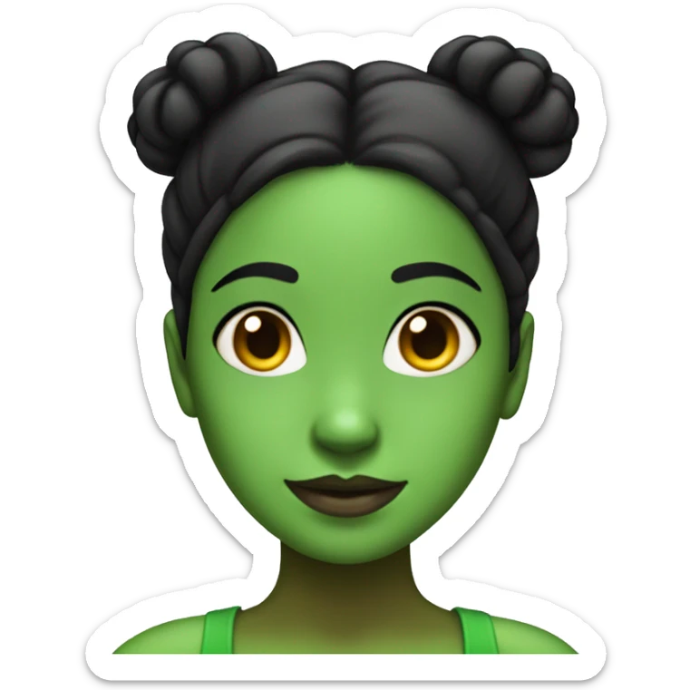 green skin girl with black hair in 2 buns sticker